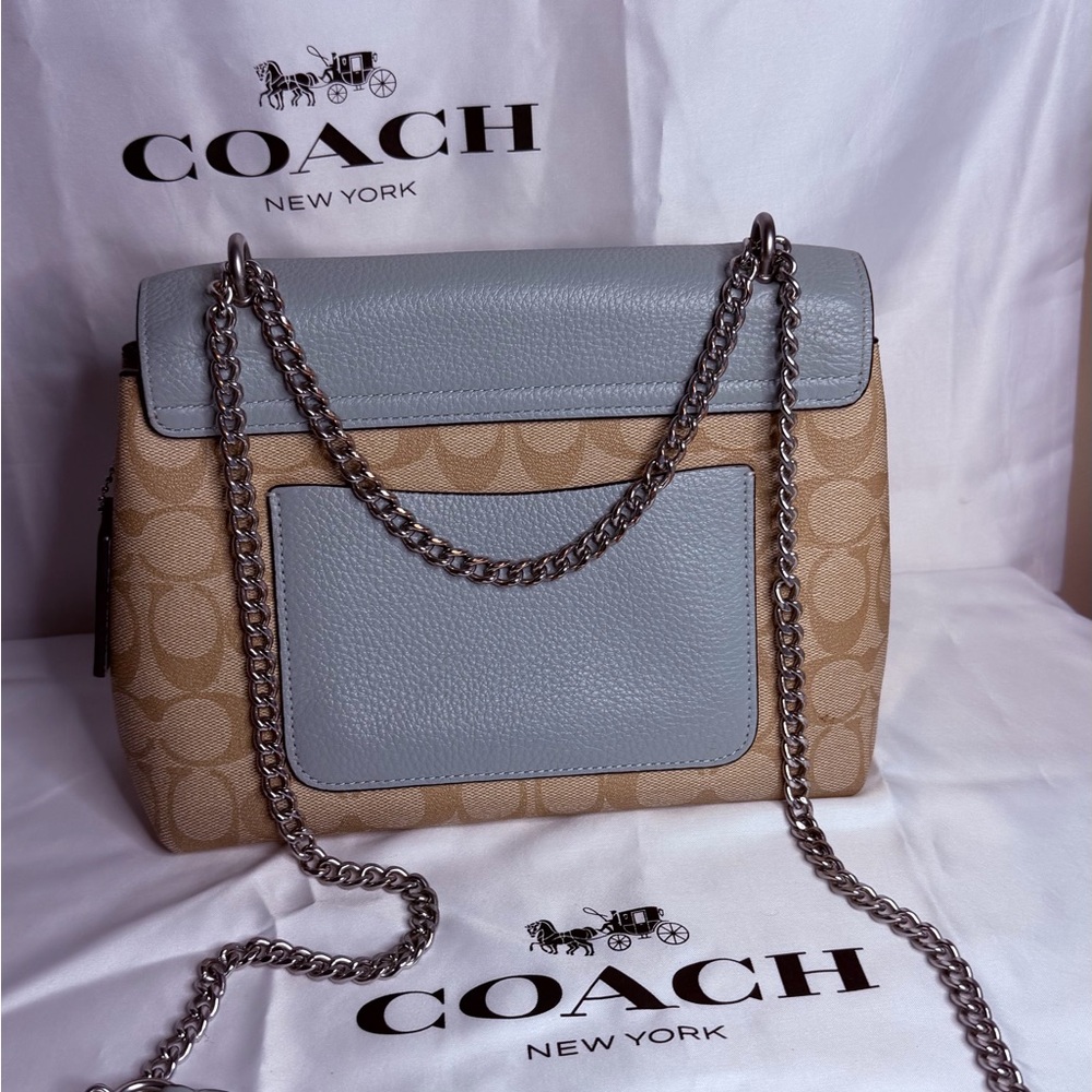 Coach Light Blue and Tan Shoulder Bag - Picture 4 of 5